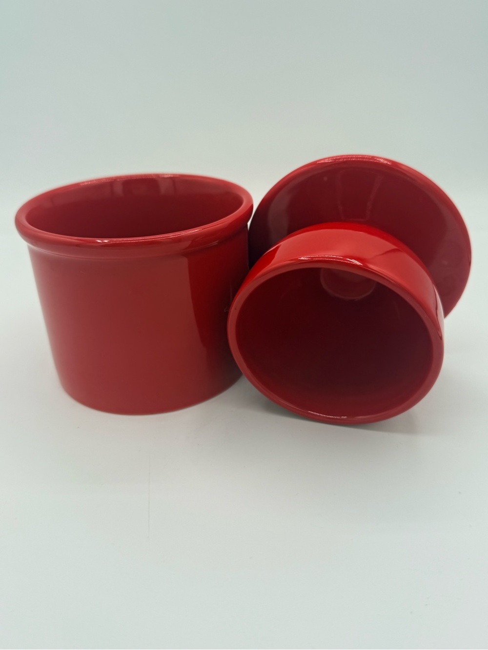 Butter Bell Red Glossy Ceramic Round Butter Bell Crock Butter Keeper w/ Lid